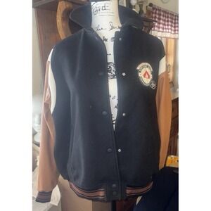 H&M Women's Baseball Varsity Jacket 'Outdoor Camper' Black Size S